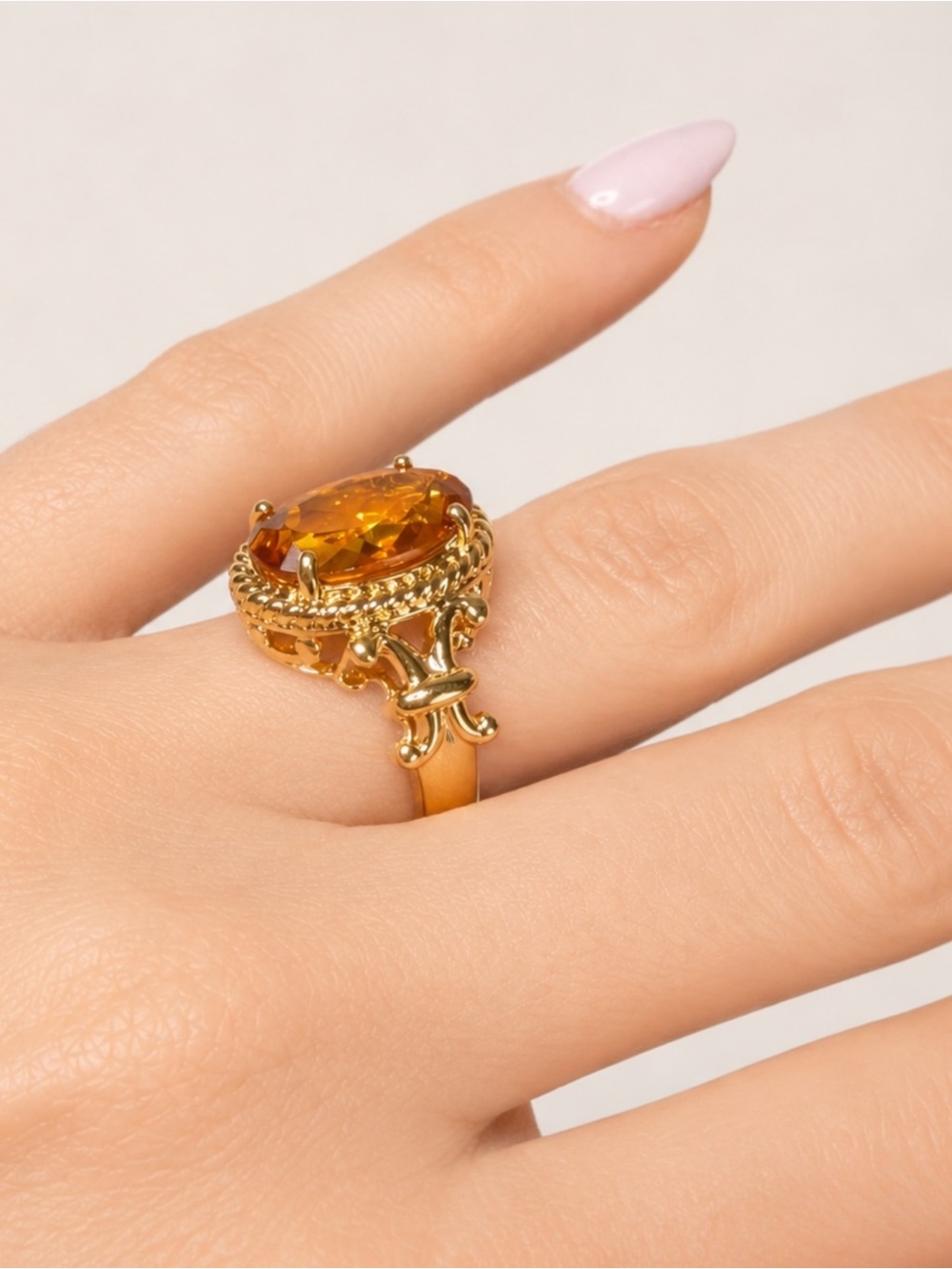 Ross-Simons Citrine Cocktail Ring 18K Gold Over Sterling Vintage Revival Size 6 - Picture 9 of 11